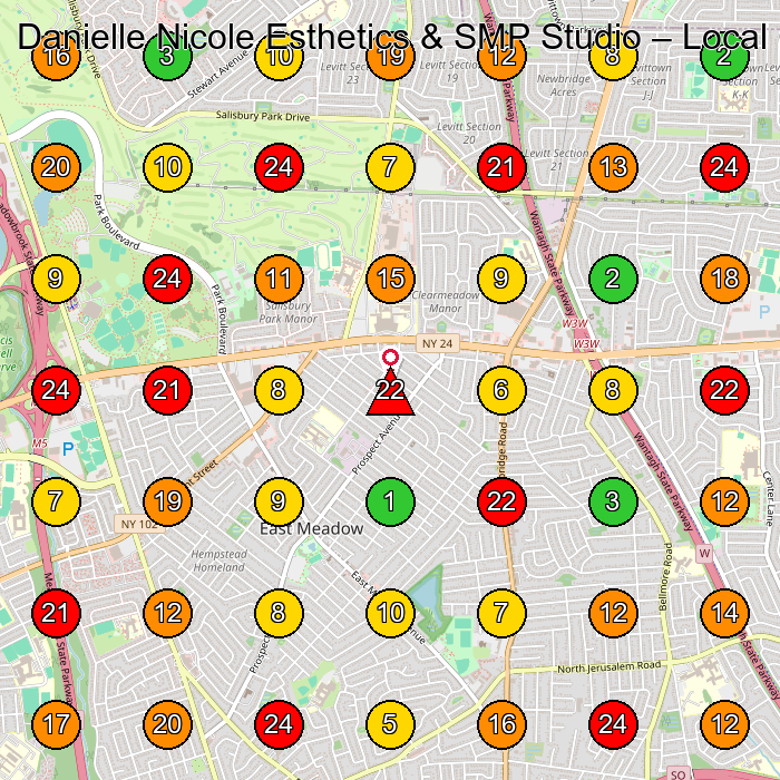 Danielle Nicole Esthetics & SMP Studio Beauty Salon GeoGrid ranking map for East Meadow NY